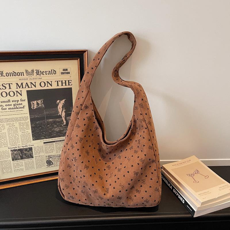 

Korean Style Fashiable Crossbody Bag Women Large Capacity Corduroy Print Bow Shoulder Bag Simple and Casual Commuting Bag