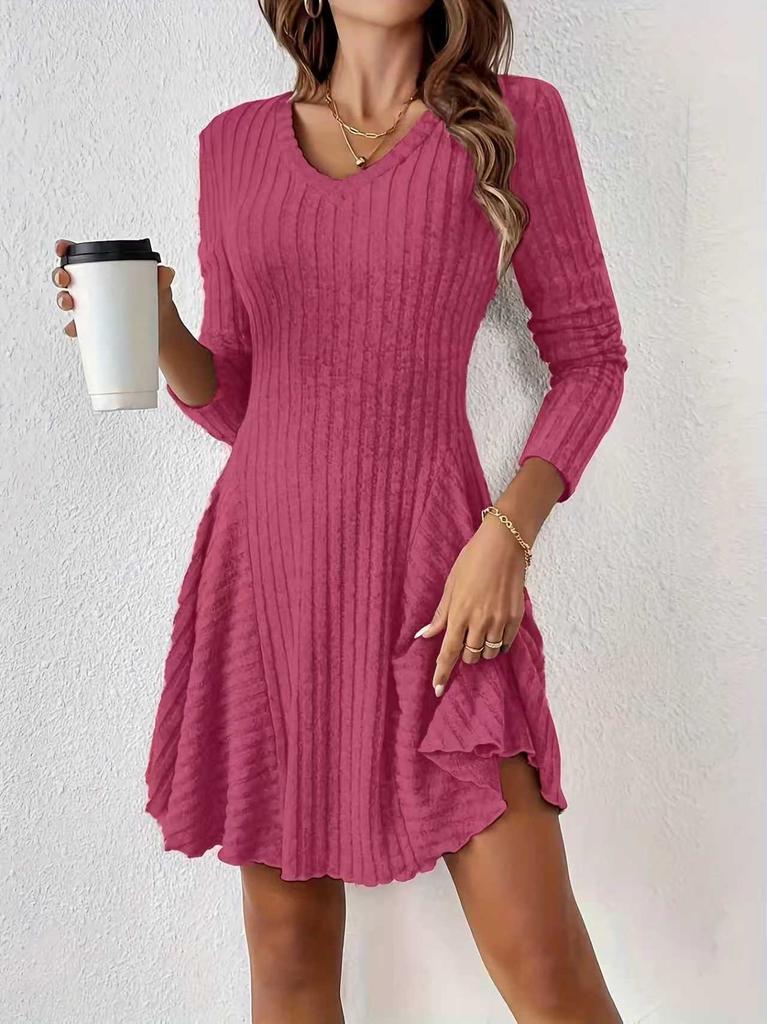 Popular dress European and American early autumn dress A-shaped version knitted long-sleeved temperament elegant style