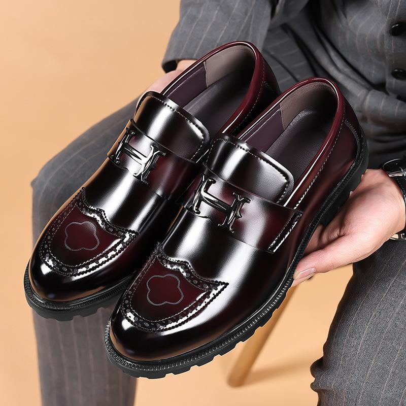 

Platform New Men s Loafers Leather Shoes Oxford Classic Pointed Toe Lace-up Business Shoes for Men Fashion Wedding Party Formal 38