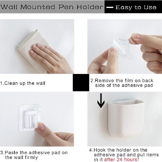 Pencil Holder - Self-Adhesive Wall Mount Pen Cup,Marker Pot,Writing Utensil Storage Organizer for Fridge,Locker,Whiteboard,home and office - White -