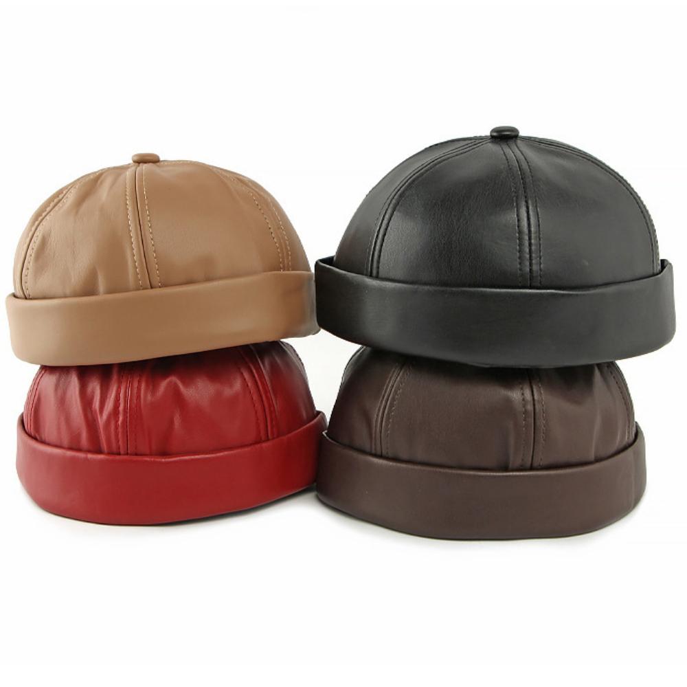HT5049 Klassische PU-Leder-Kappen für Herren Damen Verstellbare Schirmmütze Männlich Weiblich Beanie-Mütze Frühling Herbst Uni Einfach Hip-Hop-Kappen
