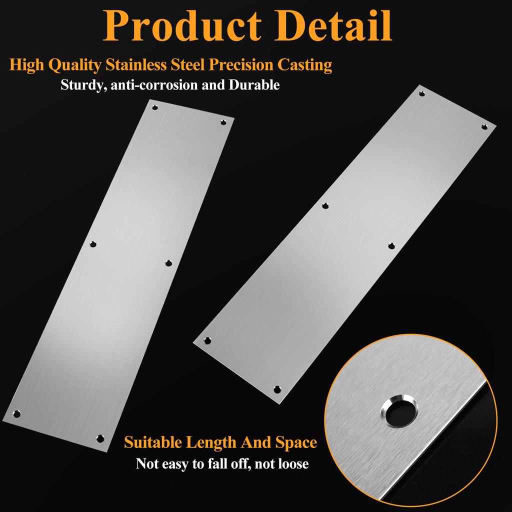 2 Pcs Push Door Plate 15X3.5" Stainless Steel Door Push Plate Door Kick Plate,Brushed Doorplate Door Proection Metal Plate