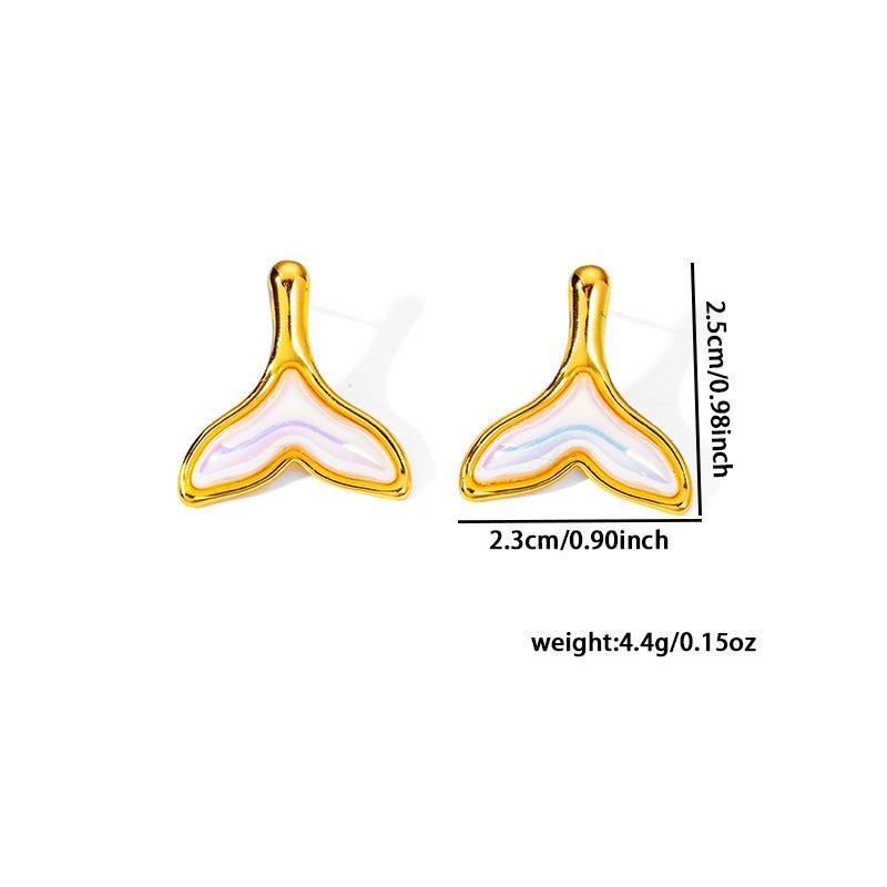 DIEYURO 316L Stainless Steel Golden Inlay Fish Tail Heart Pearl French Earrings Lady New Trend Earbob Jewelry Glamorou