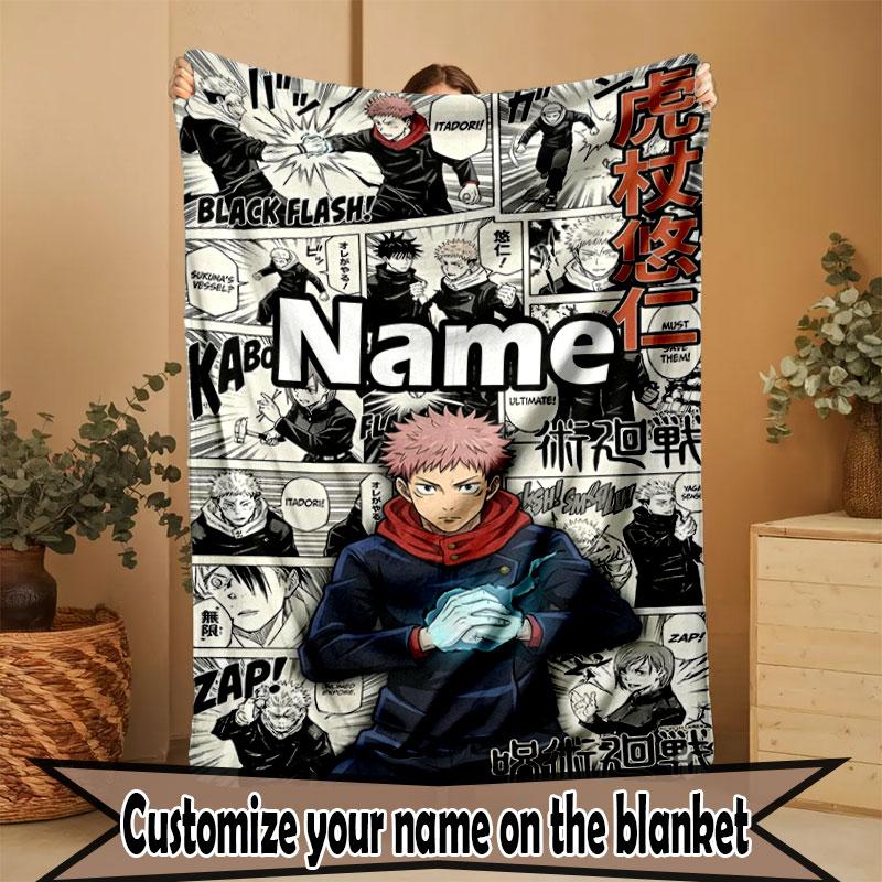 Couverture Imprimée Personnalisée au Nom Jujutsu Kaisen, Décoration Intérieure, Chambre à Coucher, Canapé, Camping, Canapé, Cadeaux pour Anniversaire Noël