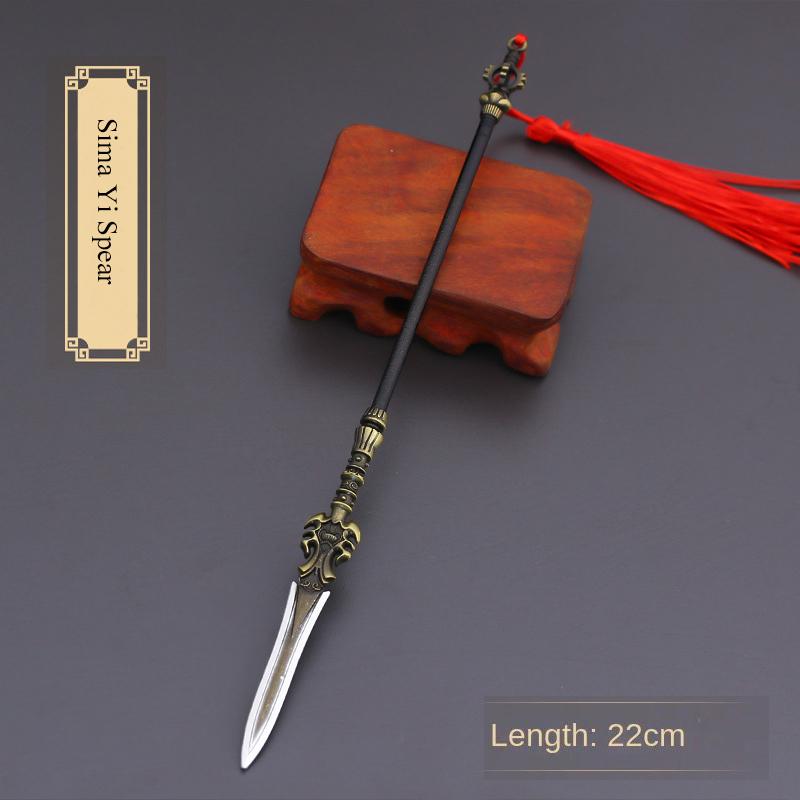 22cm Gold Spear Full Metal Lance Ancient Cold Weapon Model Ornament Toys for Men Boy Child Replica Miniatures With Fringe