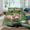 White Tiger Red Rose King Queen Duvet Cover Africa Big Cat 3D Polyester Bedding Set for Adult Teen