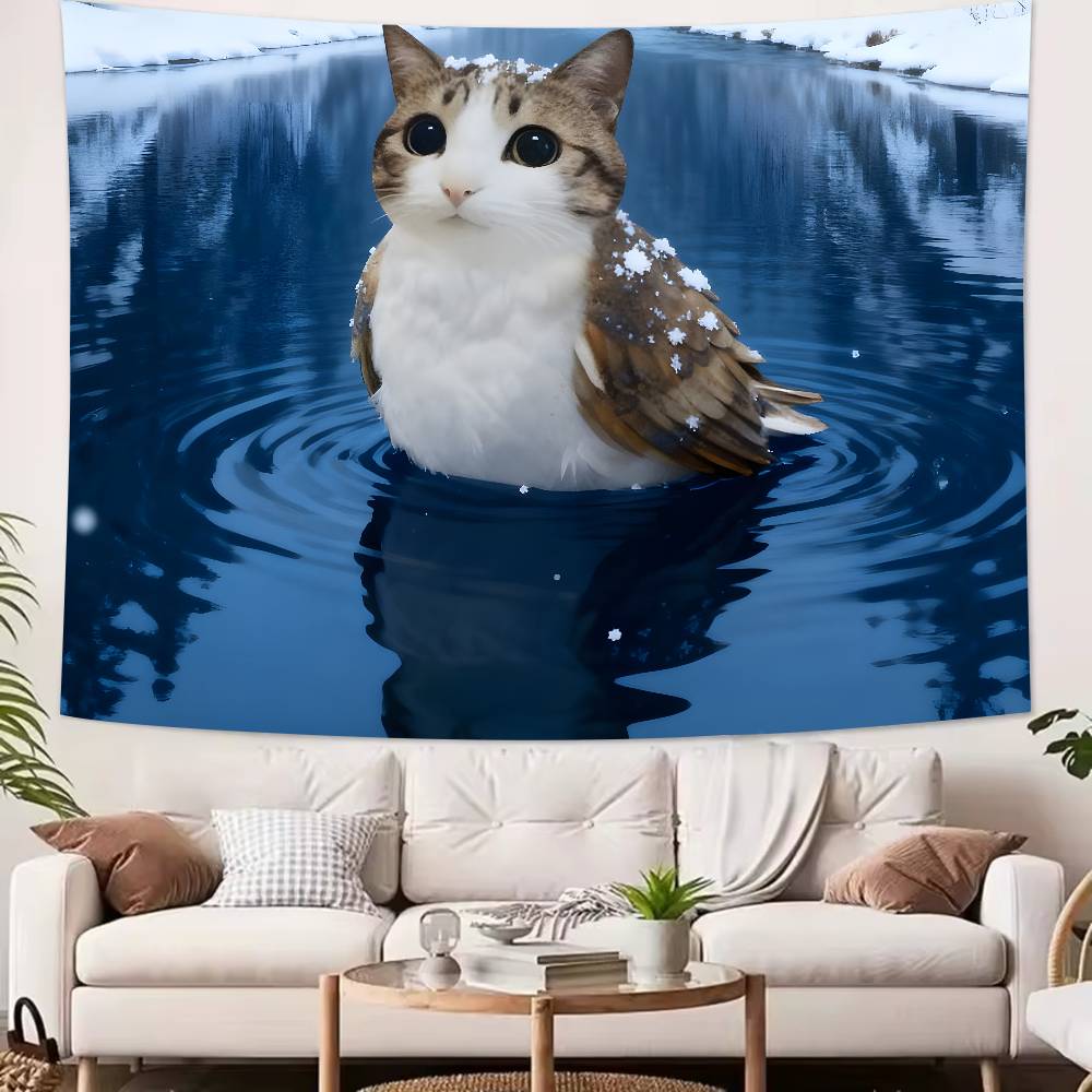 Large Fashion Cute Fuuny Popular Cat Meme Tapestry Wall Hanging Wall Rugs Dorm Decor Blanket Camping Decoration Tapestry