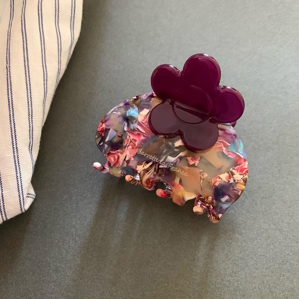 

Acetate Hair Claw Clip Leopard Print Flower Grab Clip Retro Shark Clamp Women 4