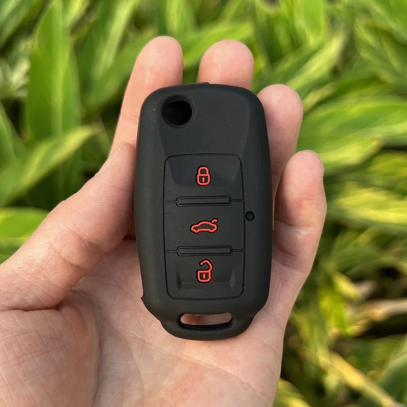 Silicone Car Key Case Cover for VW Volkswagen Passat B5 Polo T4 Golf 4 for Seat Leon 1 Altea Ateca for Skoda Octavia A5 Keychain