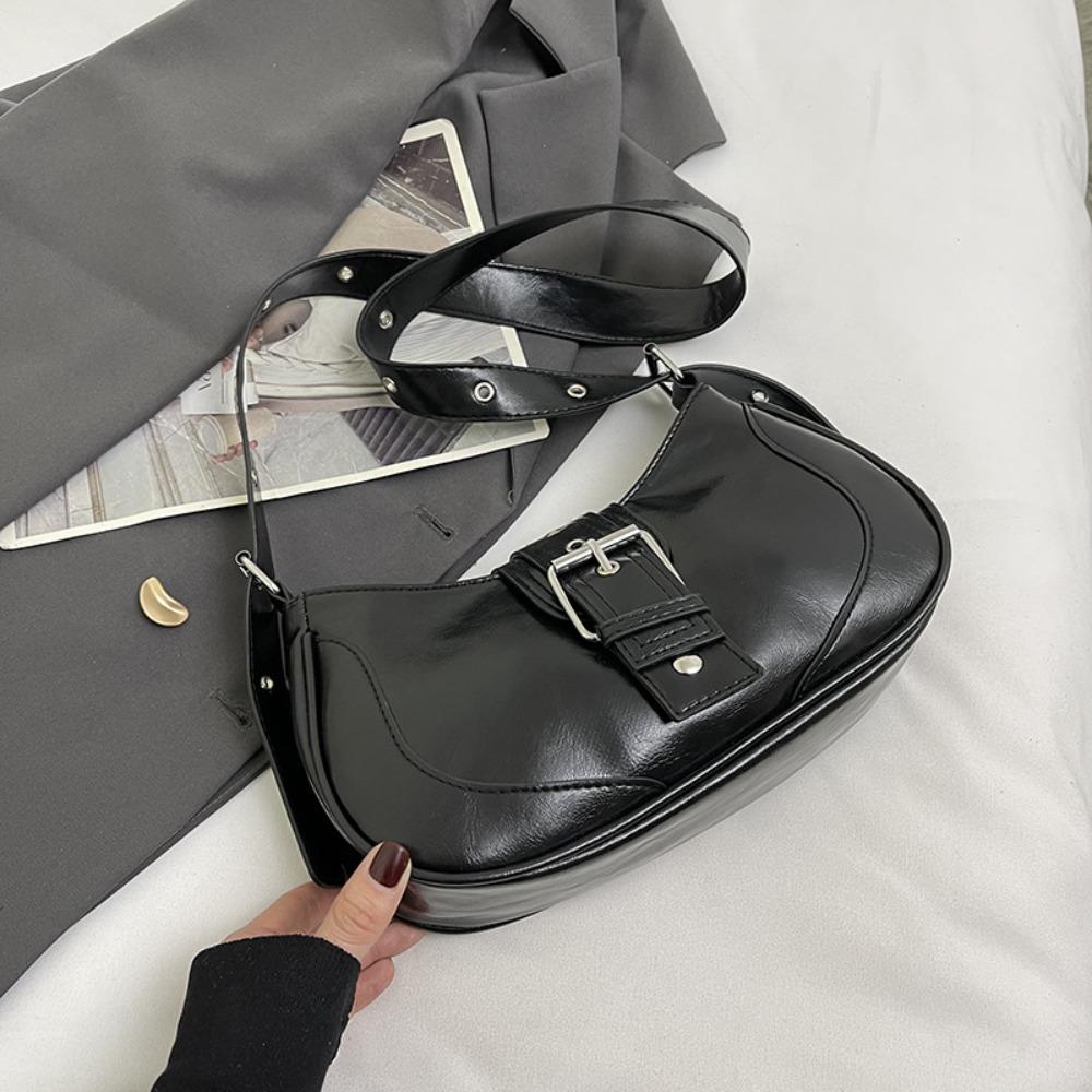 

Y2K Retro Shoulder Bag Metallic Belted Vintage Underarm Bag Trend Armpit Bag Shopping чёрный