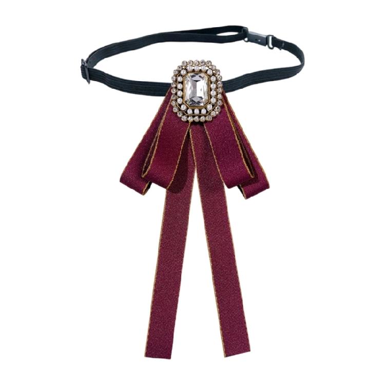 Ceremony Outfit Ribbon Collar Accessory with Center Ornament, Blouse Neckline Accent for Styling and Outfit Wear