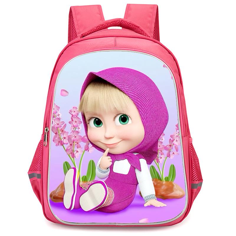 Masha And Bear School Bag Elementary School Cartoon High Definition Printing Large Capacity Zipper Oxford Lightweight Ridge Backpack