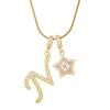 18K Gold Plated Copper Necklace with Zirconium Pentagram & Letter Pendant for Women
