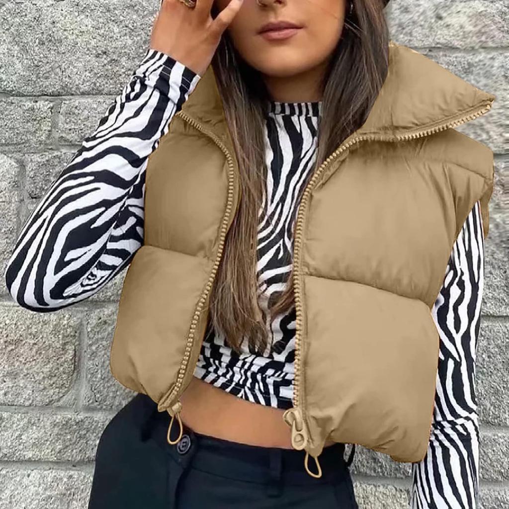 Women's Winter Tank Top Sleeveless Bomber Lightweight Stand Collar Zip Solid Quilted Vest