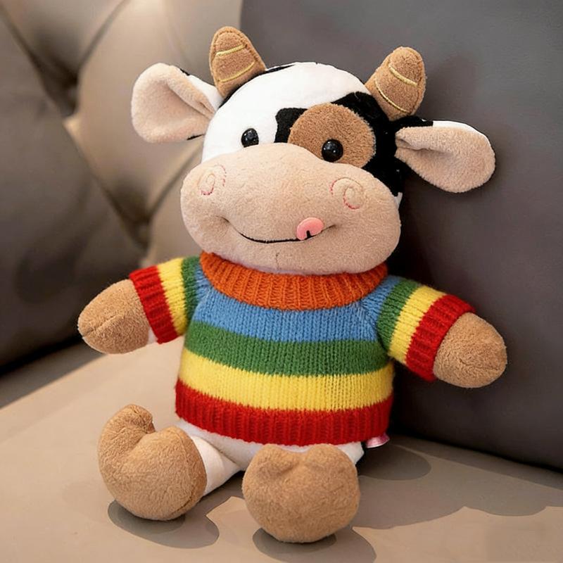 30cm Cute Cow Dolls Sweater Little Cow Plush Toy Chinese Zodiac Stuffed Animals  Cloth Doll New Year's Gift Girl's Birthday Gift