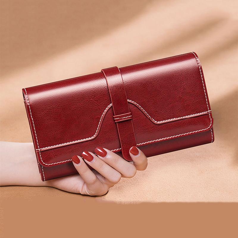 Vintage Damen Geldbörse aus echtem Leder Lang Dreifach gefaltet Clutch Große Kapazität mit Handy Elegant Damen Alltags-Reisetasche