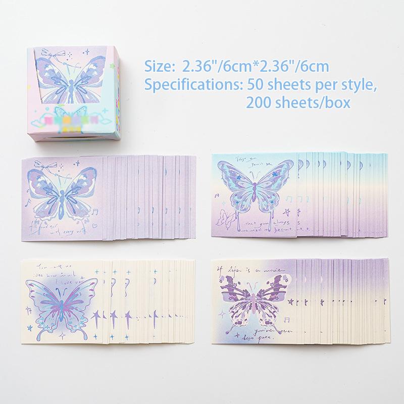 

200 pcs Hand drawn butterfly sticky notes, pink butterfly origami, handmade non-sticky colored paper, square folded paper gifts фіолетовий