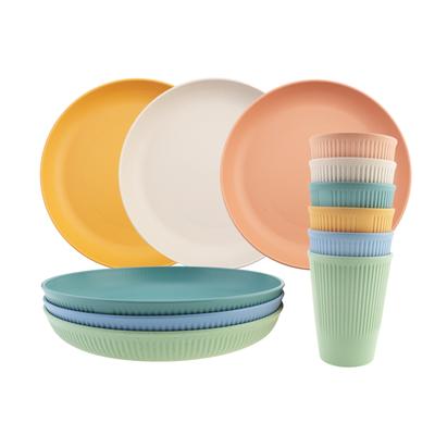 18pcs Portable Travel Plastic Plates and Bowl Cutlery Set Vertical Reusable Dishes Set Dinnerware Sets for Picnic, Camping, Trips, School