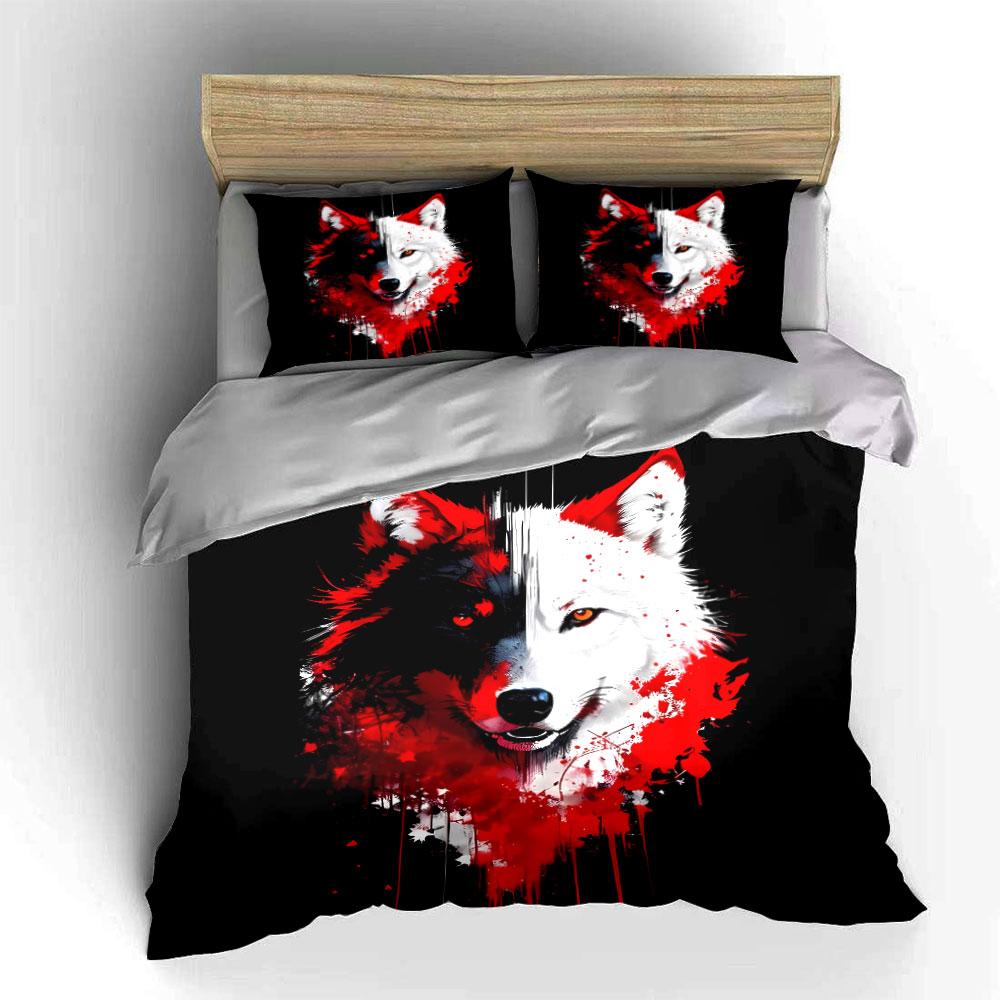 Dual-Tone Wolf Art Prints Soft Skin-Friendly Bedding Set Includes 1 Duvet Cover And 2 Pillowcase Gift