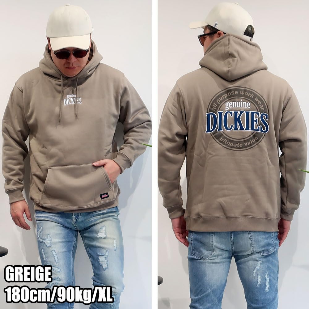 GENUINE Dickies Men's Fleece-Lined Pullover Hoodie with Back Print, Anti-Pilling, and Hoodie, Sizes M, L, and XL, 10001729 (JP, Alphabet, M, Navy)