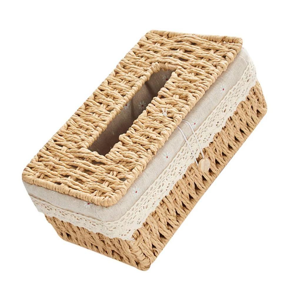 Rectangular Rattan Woven Tissue Box Hand Woven Napkin Holder Creative Storage Box  Living Room