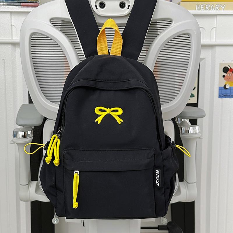 Schoolbag Korean School Bag Female College Student Junior High School Girl Heart Embroidery Bow Backpack Female Lightweight Travel Backpack