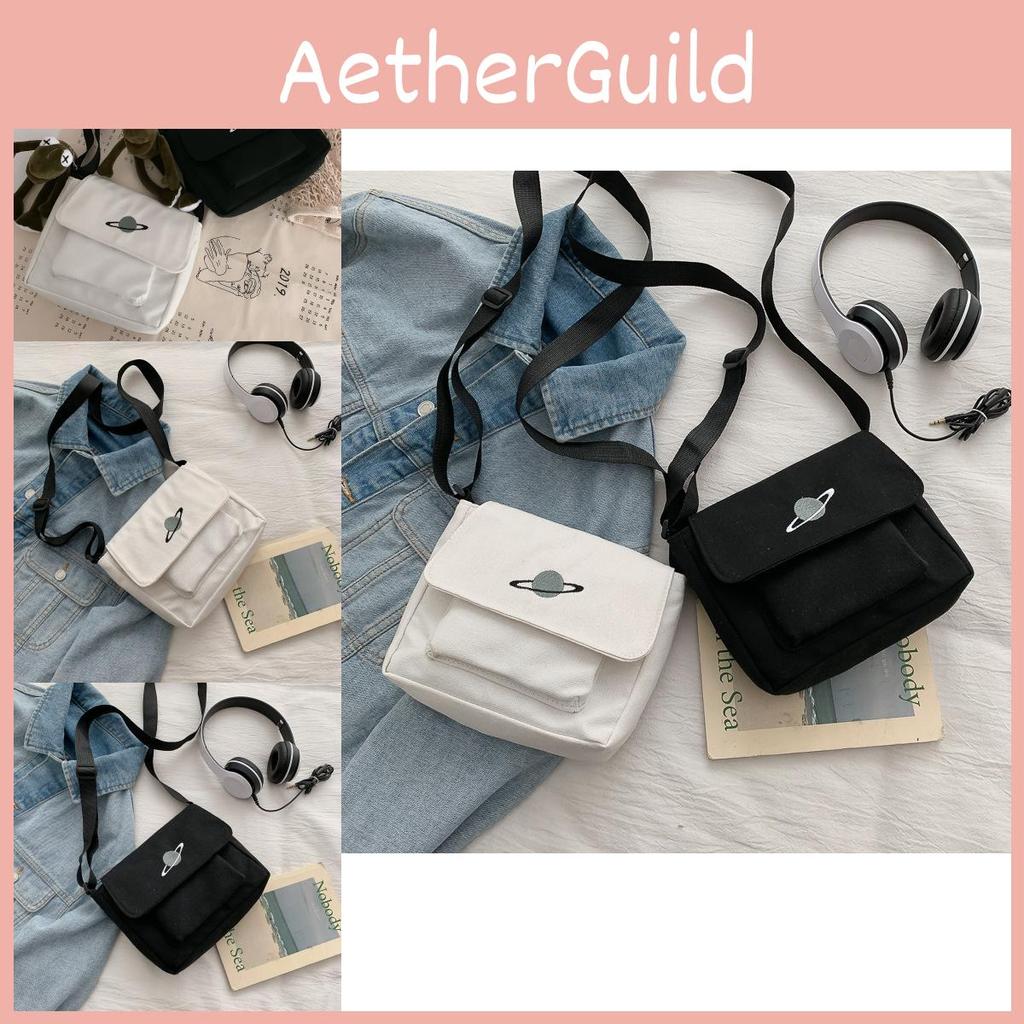 Stylish Japanese Streetwear Canvas Bag Featuring Unique Planet Embroidery For Urban Fashion Lovers