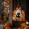 Festive Window Hanging Halloween Wooden Sign, Happy Door Sign with Gnomes/Ghosts, Retro Decorative Wood Board Autumn Harvest Festival Wall Decoration