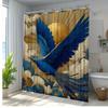 1pc Majestic for Blue Bird Shower Curtain - Soaring in Sunshine with Clouds & Golden Accents, Artistic Forest Theme Bathroom