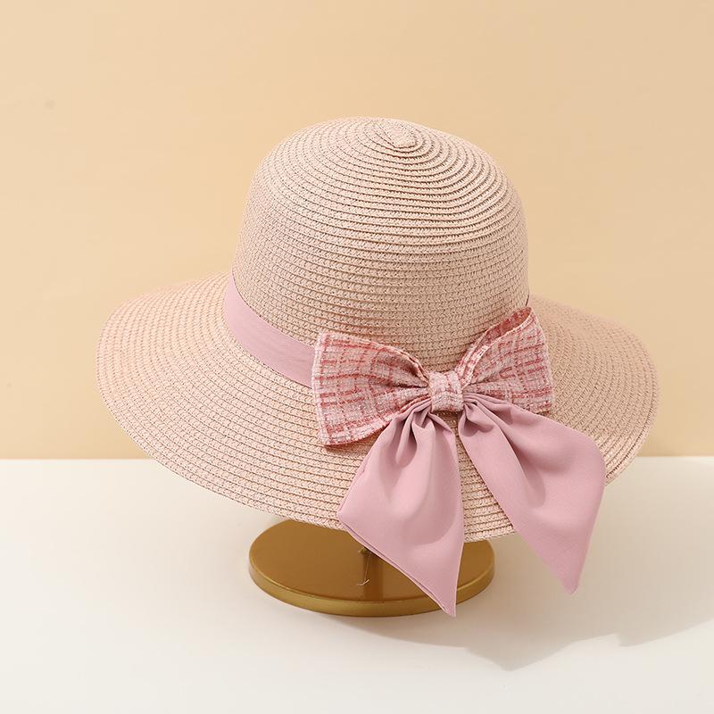 Summer Women's Fisherman Hat with Butterfly Knot Straw Woven Design Korean Style Cool Sunscreen Beach Sand Cap