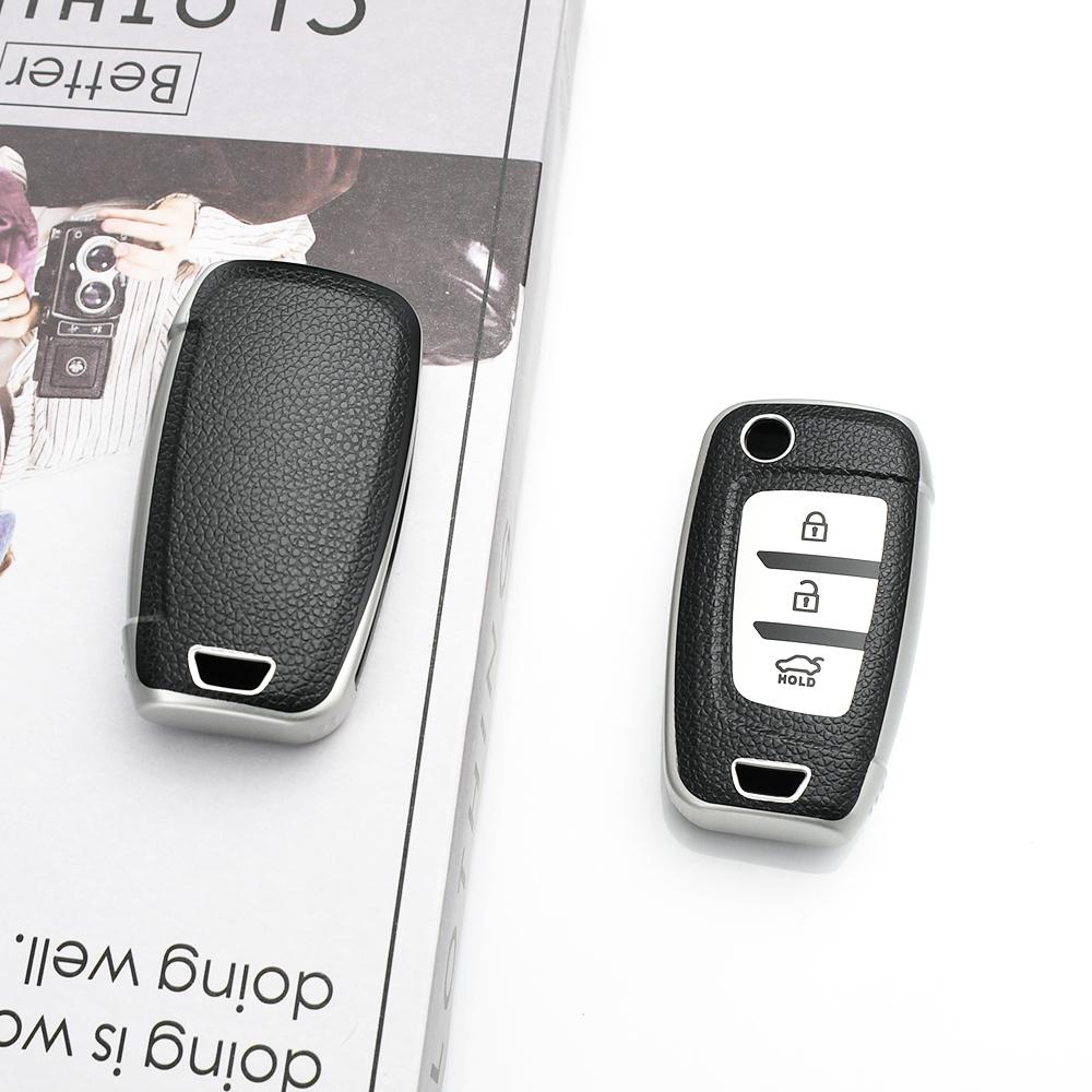 Shell Keyless For Hyundai I30 I35 I40 KONA Genesis Azera Elantra Solaris Tucson Santa Fe TPU Leather Car Folding Key Case Cover Holder