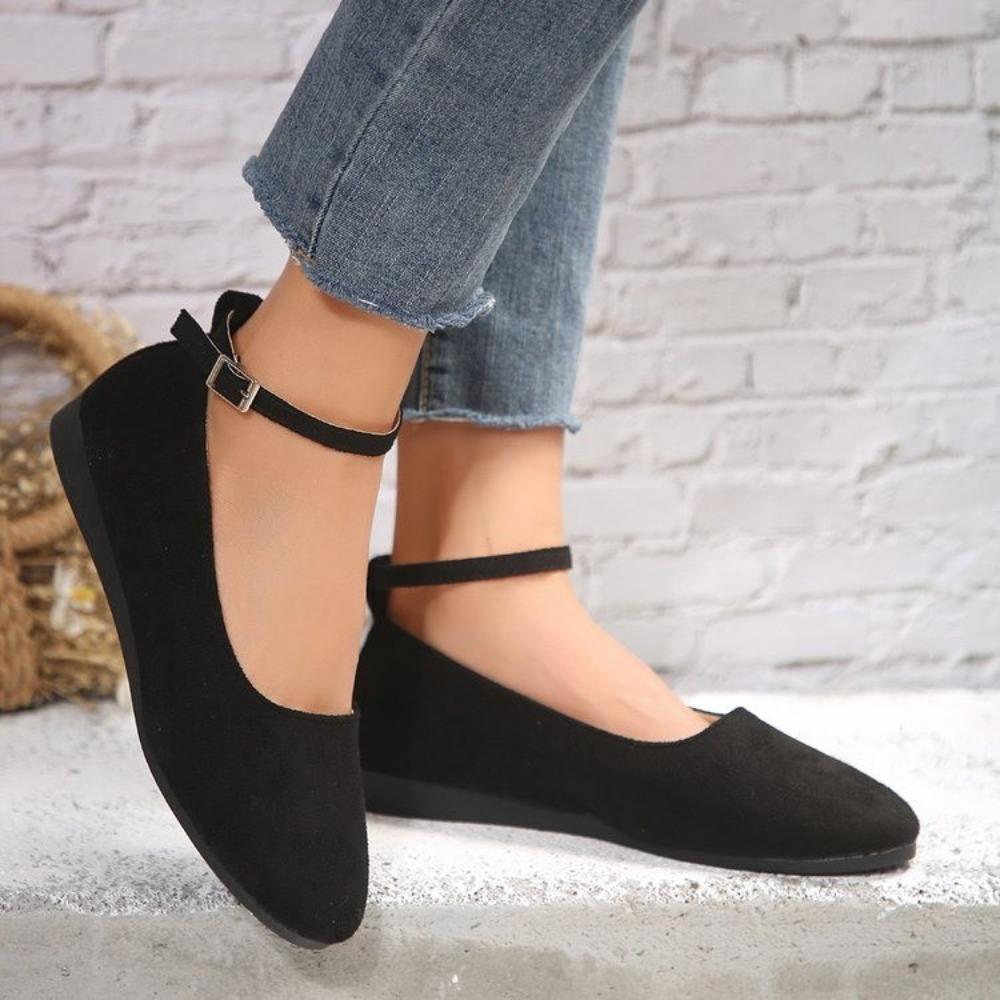 Women's Shallow Ankle Buckle Flats Shoes Spring/autumn New Round Head Low Heel  Large Size Comfortable Women's Shoes