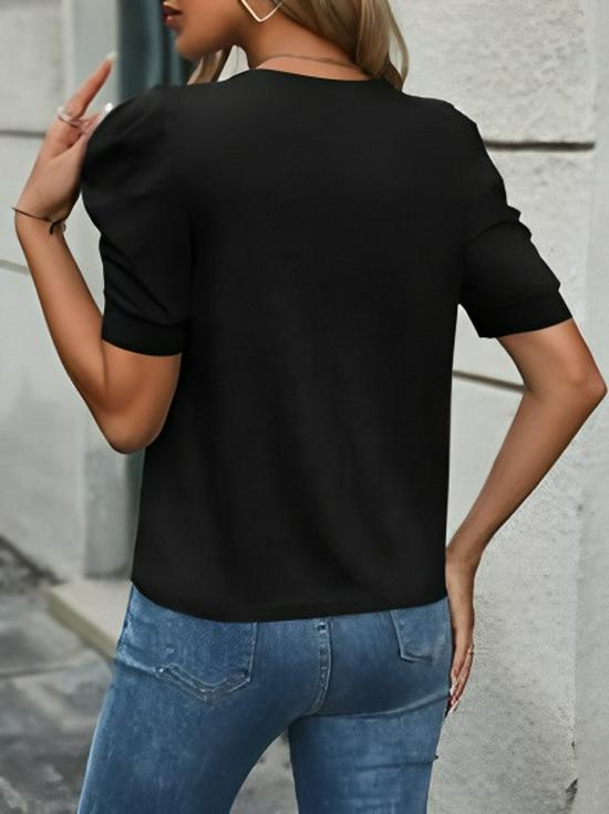 2026 Summer Women's European and American Versatile Puff Sleeve Casual T-shirt