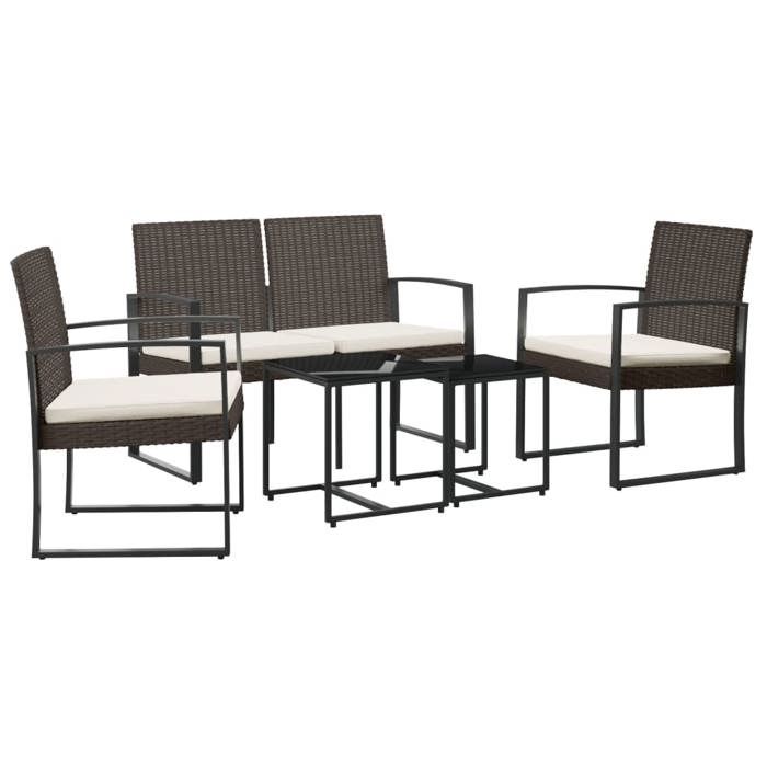 VidaXL Ensemble à manger de jardin 5 pcs et coussins marron rotin PP, ensemble à manger, ensemble à manger d'extérieur, 360216