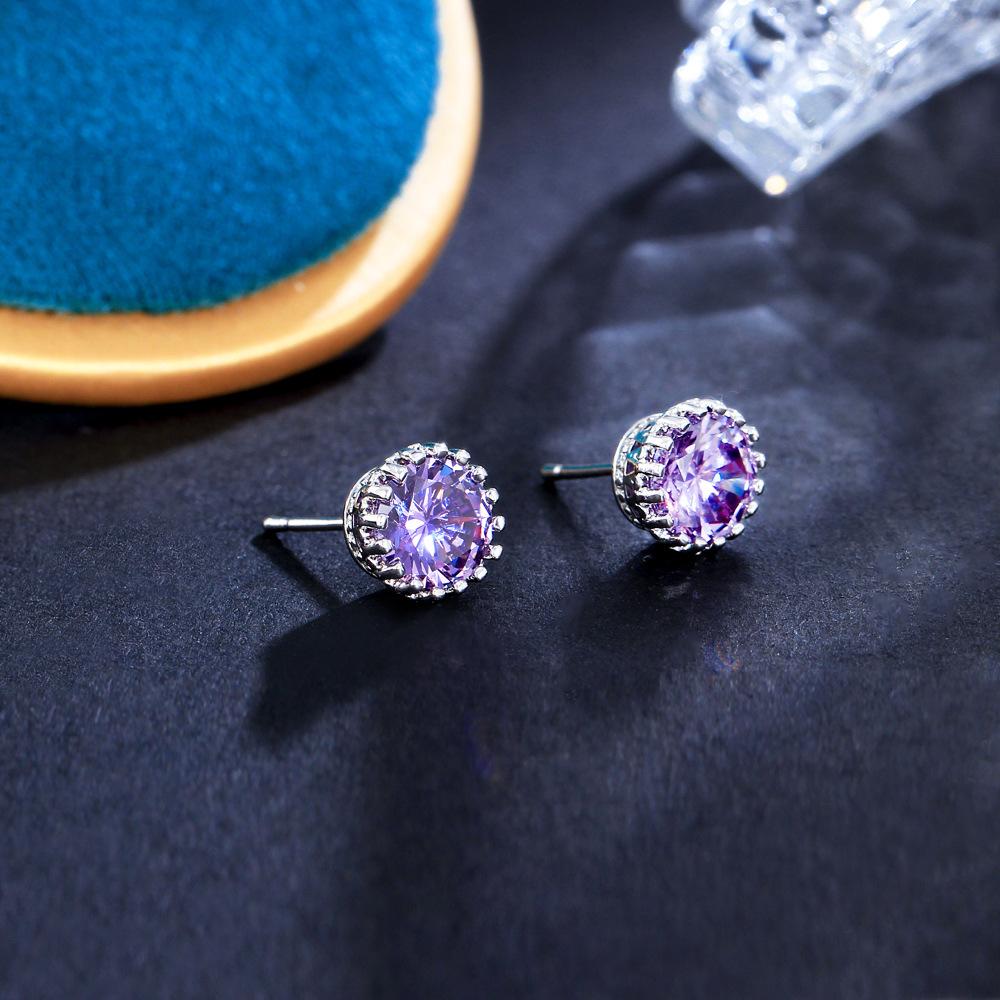 Stud Earrings Crown Color Multi-Color 8Mm Inlaid Zircon Environmentally Friendly Earrings Trinkets