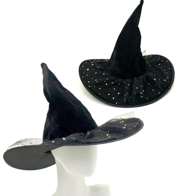 Halloween Wizard Hat Star Lace Witch Hat Witch Caps Wizard Costume Accessories for Masquerade Party Decor Cosplay Props