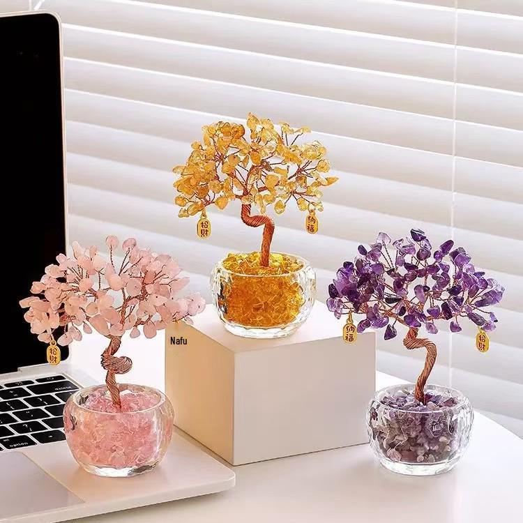 Citrin und Amethyst Reichtumsbaum Feng Shui Schreibtischornament