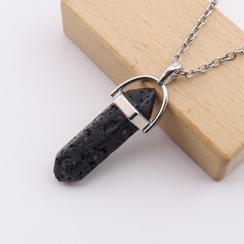 Handmade Amethyst Rose Quartz Hexagonal Pillar Pendant Necklace (N760)