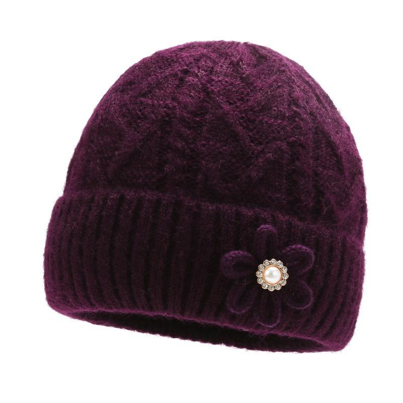 Old Man Winter Hat Women's Grandma Knitted Thermal Hat Plush Thick Wool Basin Hat Old Lady Hat