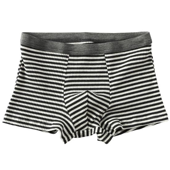 Men Boxer Underwear with U-Convex Design 3D Fit Comfortable Elastic Waistband Horizontal Stripes Shorts