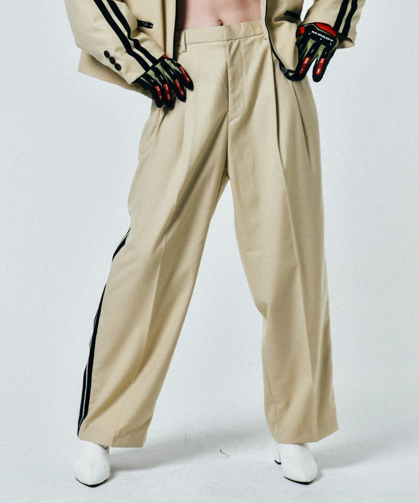 Ssioemi [Unisex] Satin-Trimmed Racing Trousers (Beige)