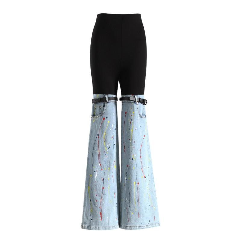High-Waisted Distressed Patchwork Denim Jeans Women Slim Fit Straight To Flared Leg Streetwear Style