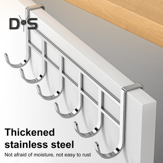 Storage Rack with 6 Hooks Sturdy Construction Strong Load-bearing Simple Installation Clothes Hanger Stainless Steel Hook