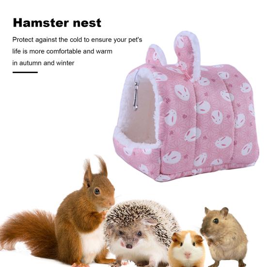 Gezellig Hamster Nest Half Omheind Met Ophanghaak Cartoon Bedrukt Comfortabel Huisdierbed Voor Koud Weer