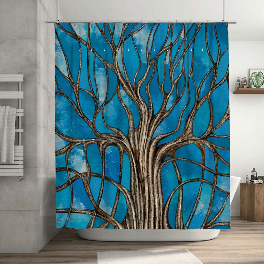 Artistic Blue Watercolor Tree Shower Curtain Tumble Dry Quick Drying Bathroom Decor 72 Inch By 39 Inch