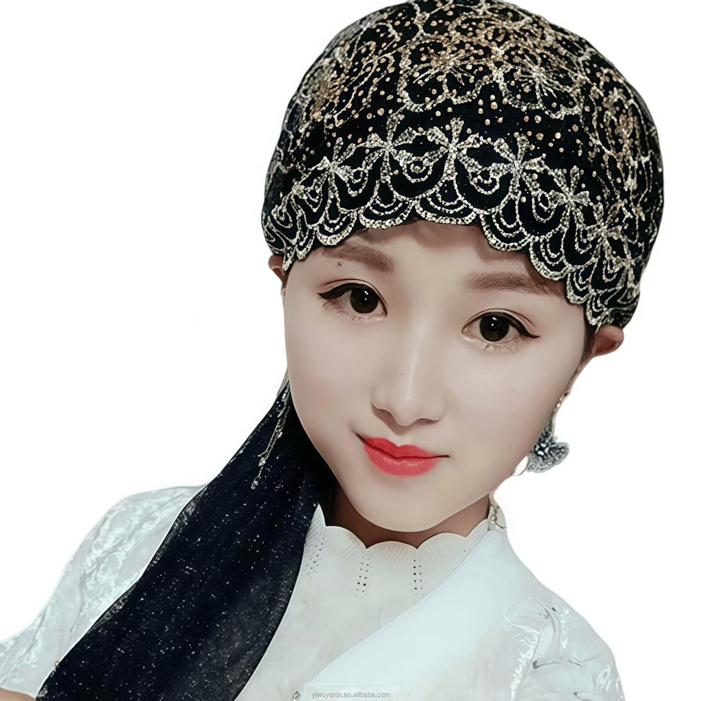 New Wide Brim Lace Muslim Women Instant Turban Bonnet Hat Islamic Arab Women's Head Wrap Hijab Breathable Eco-Friendly