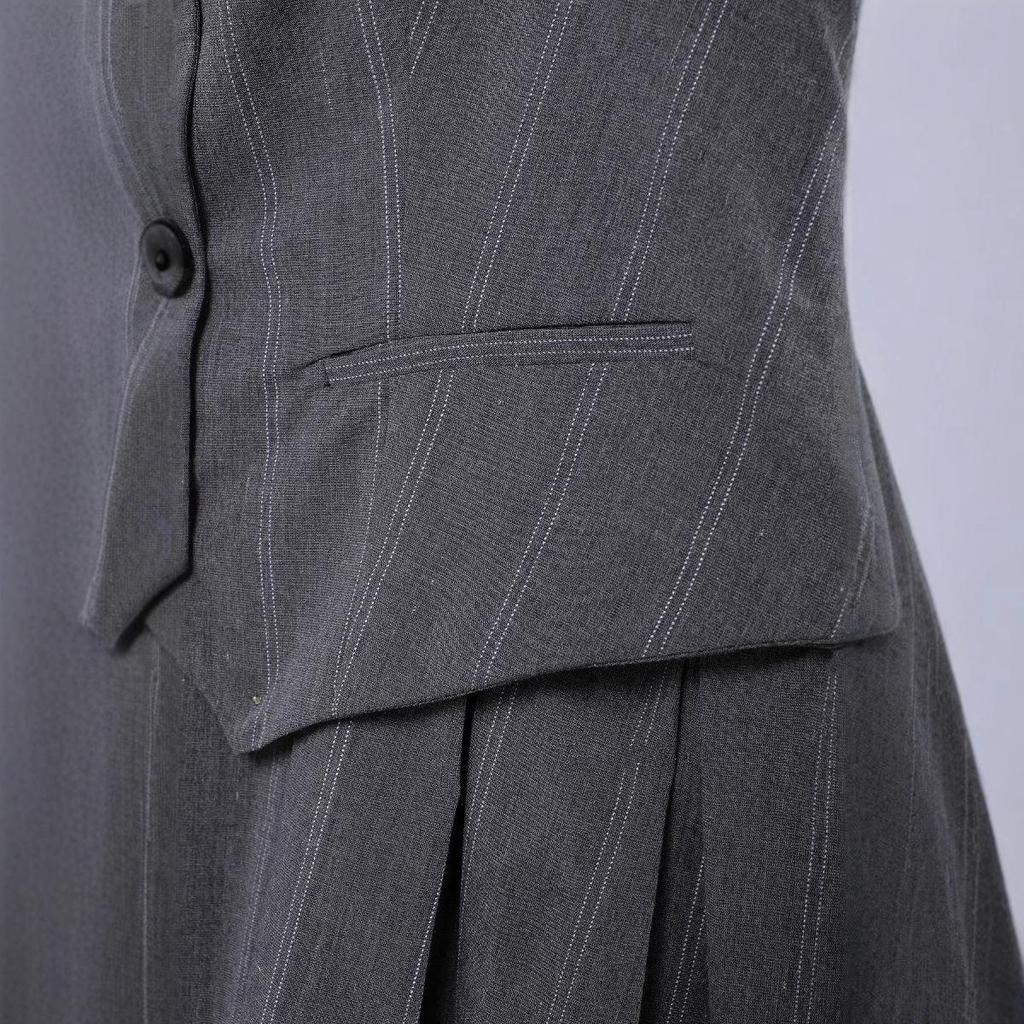 2024 Autumn Women's French V-neck Sleeveless Pleated Striped Vest Dress