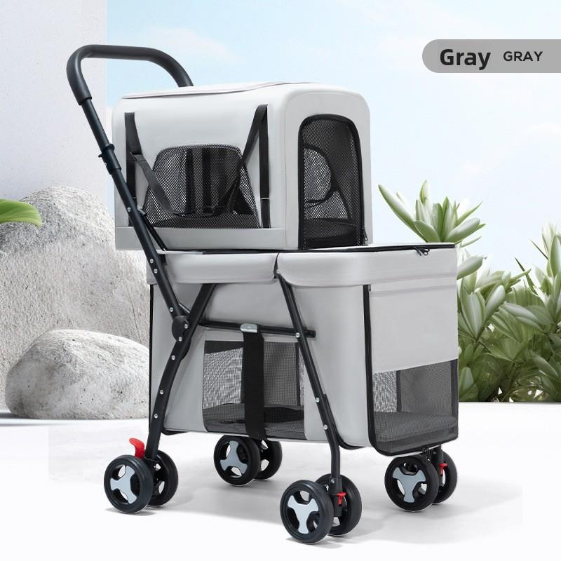 2-layer Pet Cart Lightweight Foldable Pet Outdoor Travel Stroller Ventilated Breathable Dog Cart Multifunctional Dog Carriers