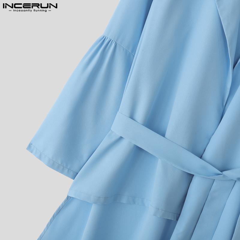 INCERUN Autumn Men Long Sleeve Belt Irregular Long Cardigan Coats Outwear