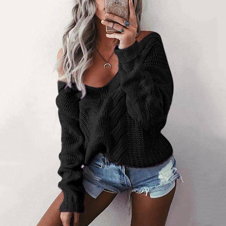 New Style Knit Sweater Solid Color V-neck Twist Pullover Sweater